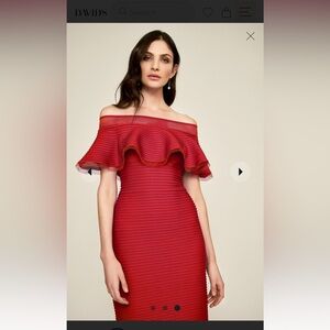 Tadashi Shoji Red Pintucked Jersey Off-the-Shoulder Mermaid Dress in Size XL